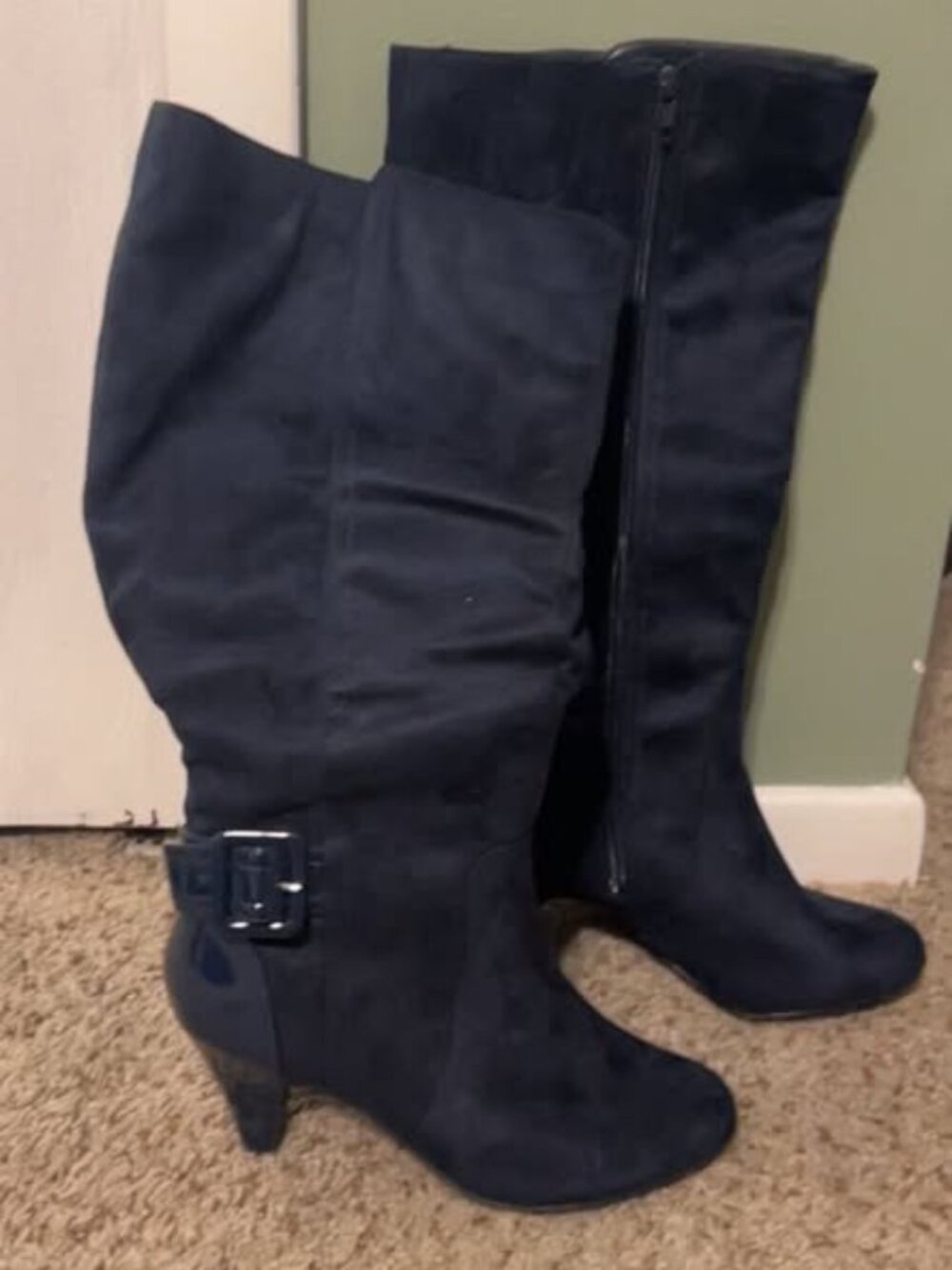 Time & Tru Dark Blue Suede Knee-High Boots (Size 7M)